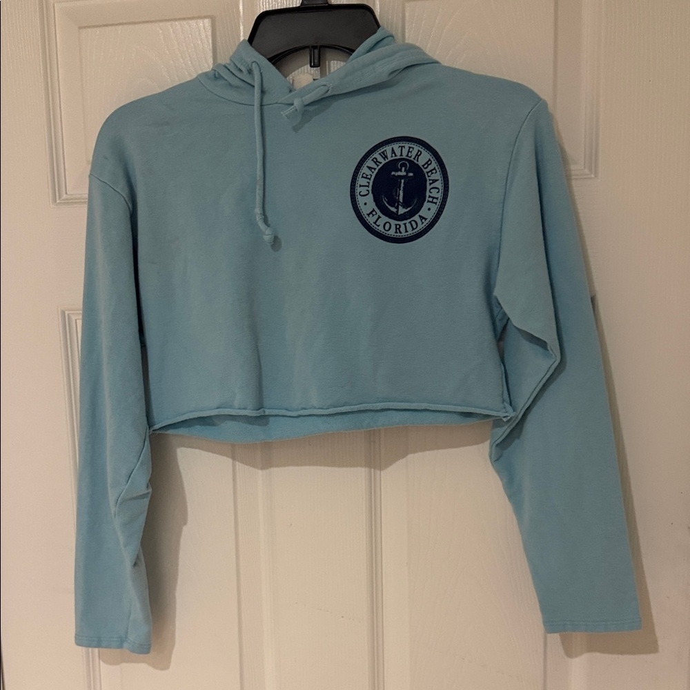 Blue Cropped Hoodie with Logo